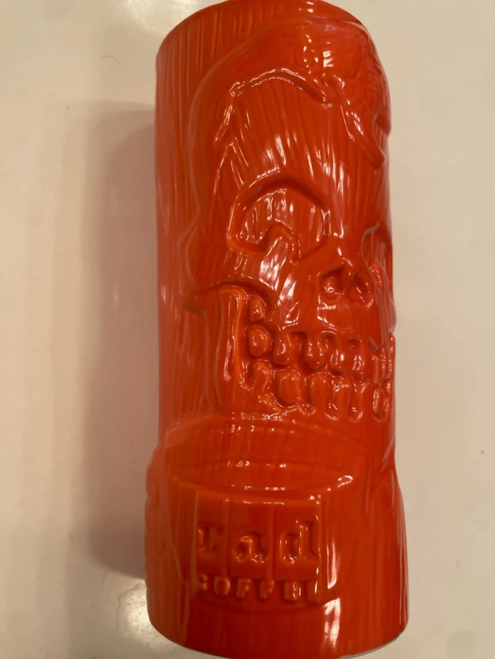 Rad Coffee Tiki Mug Logo Skeleton Sipper Grin Orange Skateboarding Horror Spooky